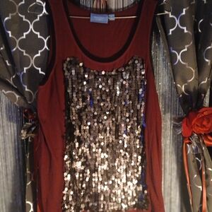 Vera Wang Burgundy Sequin Tank Top